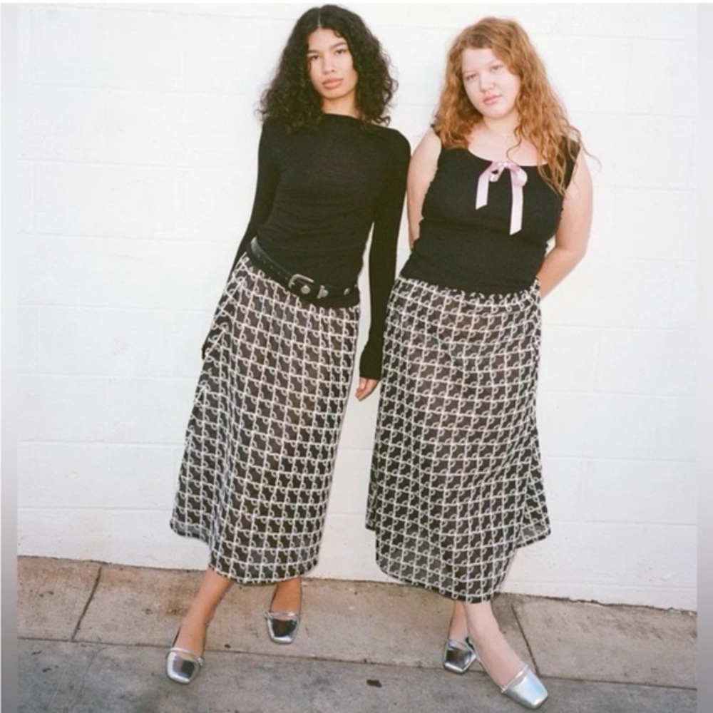 New Lisa Says Gah Molly Sheer Maxi Skirt in Bows Black Size XS/S